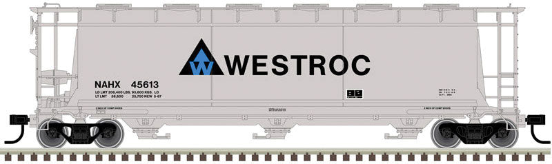3-Bay Cylindrical Hopper - 2-Rail - Ready to Run - Master(R) -- Westroc (gray, blue, white)