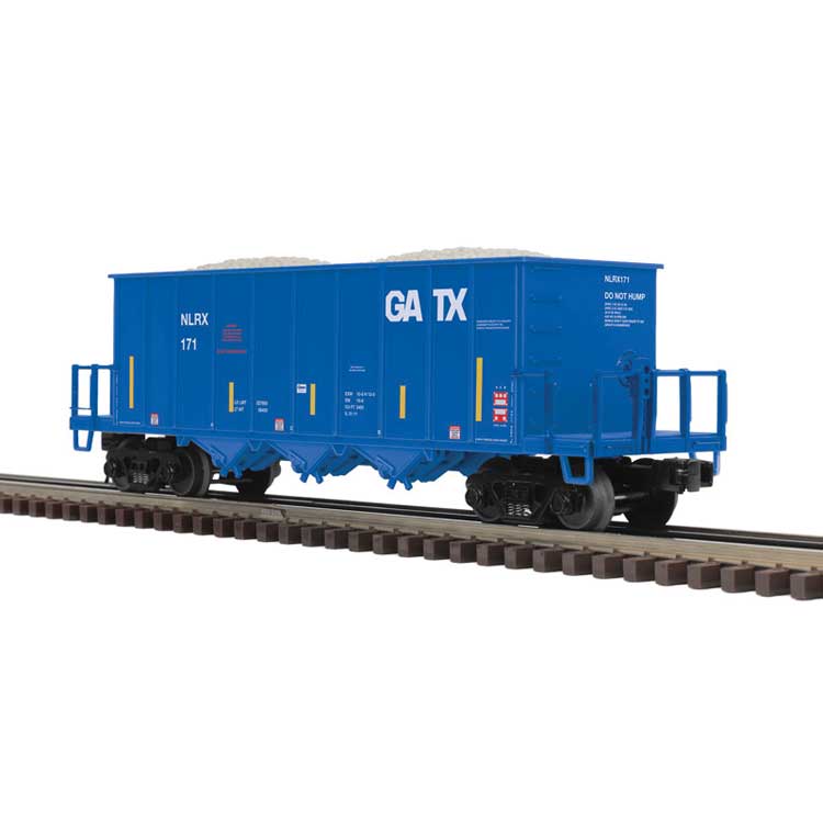 Ortner/Trinityrail Rapid Discharge Hopper - 3-Rail - Ready to Run - Premier -- GATX Leasing (blue, white, yellow conspicuity marks)