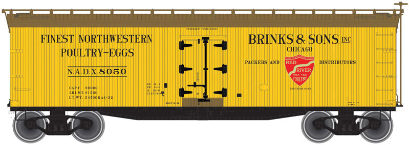 40' Wood Reefer - 2-Rail - Ready to Run - Steam Era Classics(TM) -- Brinks & Sons NADX (yellow, Boxcar Red, red, black)