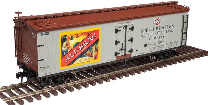 40' Wood Reefer - 2-Rail - Ready to Run -- Alt-Brau Beer NWX (Fantasy Scheme, gray, Boxcar Red)
