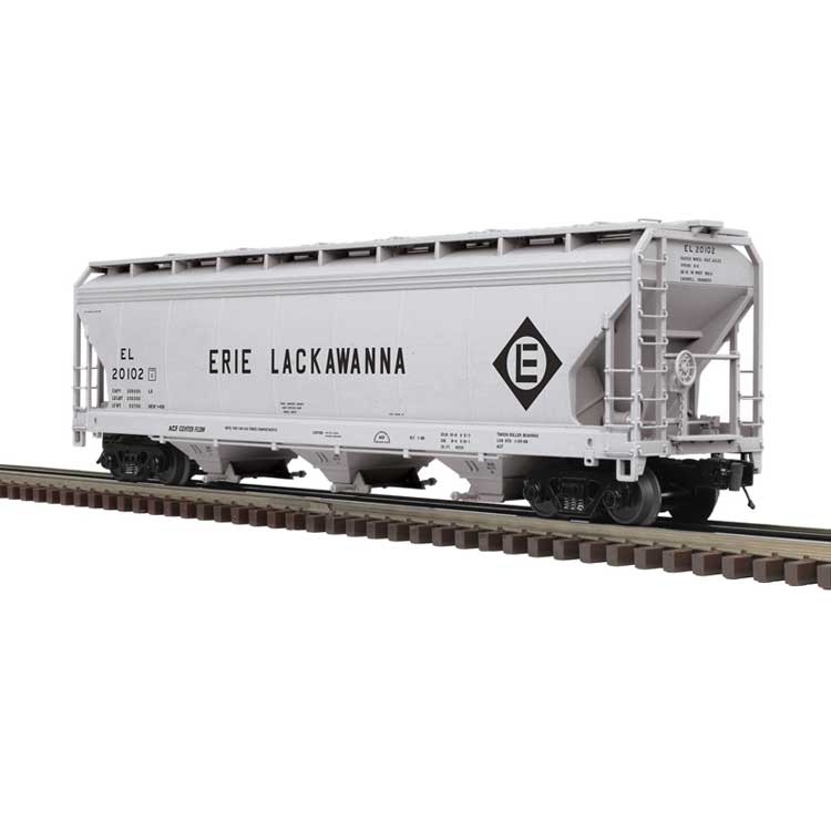 ACF(R) 3-Bay Centerflow Covered Hopper - 2-Rail - Premier -- Erie Lackawana (gray, black, Roadname and Logo)