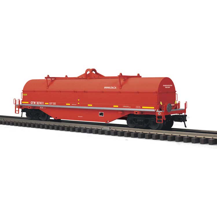 NSC 42' Coil Car w/Fishbelly Side Sill - 2-Rail - Ready to Run - Master(R) -- Grand trunk Western (Boxcar Red, yellow conspicuity marks, CN Website)