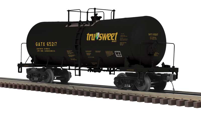 Funnel-Flow Tank Car - 2-Rail - Ready to Run - Premier -- TruSweet GATX (black, yellow, green)