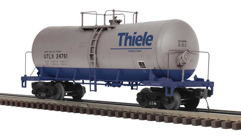 Funnel-Flow Tank Car - 2-Rail - Ready to Run - Premier -- Thiele UTLX (gray, blue)