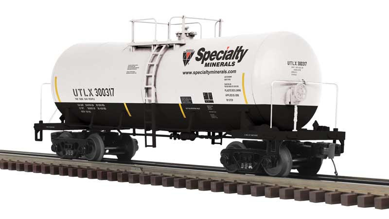 Funnel-Flow Tank Car - 2-Rail - Ready to Run - Premier -- Specialty Minerals UTLX (white, black, red)