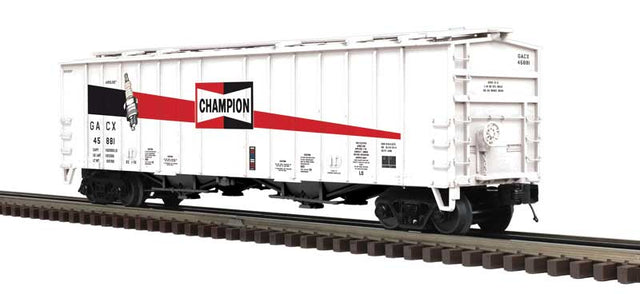 50' Airslide Covered Hopper - 2-Rail - Ready to Run - Premier -- Champion Spark Plugs GACX (white, red, black)