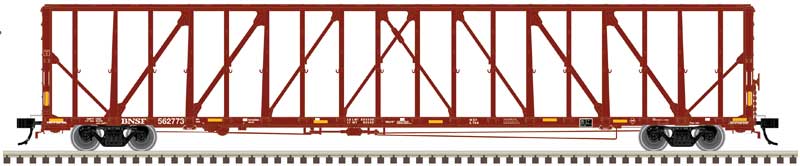 73' Centerbeam/Center Divider Flatcar w/Load - 2-Rail - Ready to Run - Premier -- BNSF Railway (Boxcar Red)