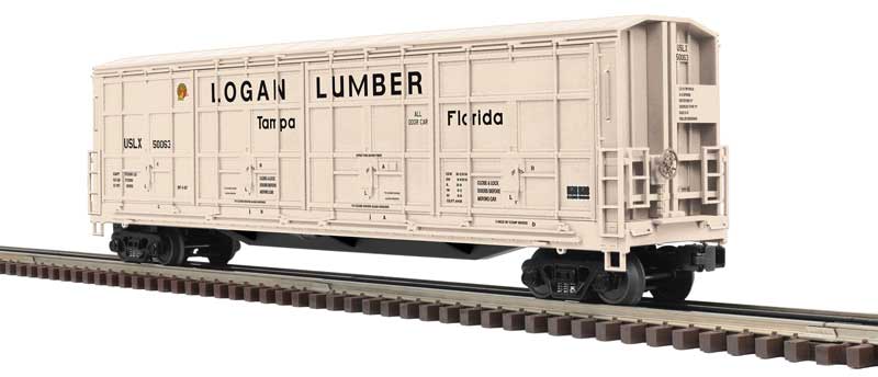 Thrall 55' All-Door Boxcar - 2-Rail - Ready to Run - Premier(R) -- Logan Lumber (beige, black)