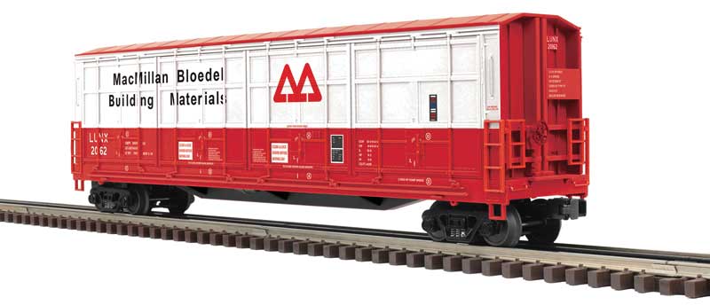 Thrall 55' All-Door Boxcar - 2-Rail - Ready to Run - Premier(R) -- MacMillan Bloedel (red, white, black)
