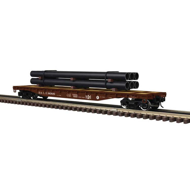 52'6" Flatcar w/Pipe Load - 2-Rail - Ready to Run - Trainman(R) -- Bessemer & Lake Erie (Boxcar Red)
