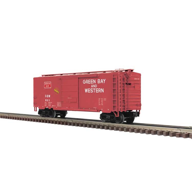Pullman Standard PS-1 40' Boxcar w/6' Door - 2-Rail - Ready to Run - Premier -- Green Bay & Western (Boxcar Red, white, red, Packers Football)