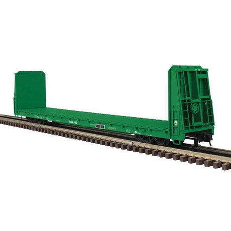 62' Bulkhead Flatcar - 2-Rail - Ready to Run - Trainman(R) -- Ashley Drew & Northern (green)