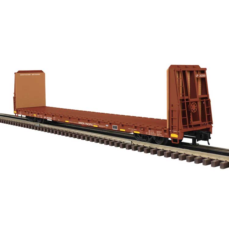 62' Bulkhead Flatcar - 2-Rail - Ready to Run - Trainman(R) -- Union Pacific (Boxcar Red)