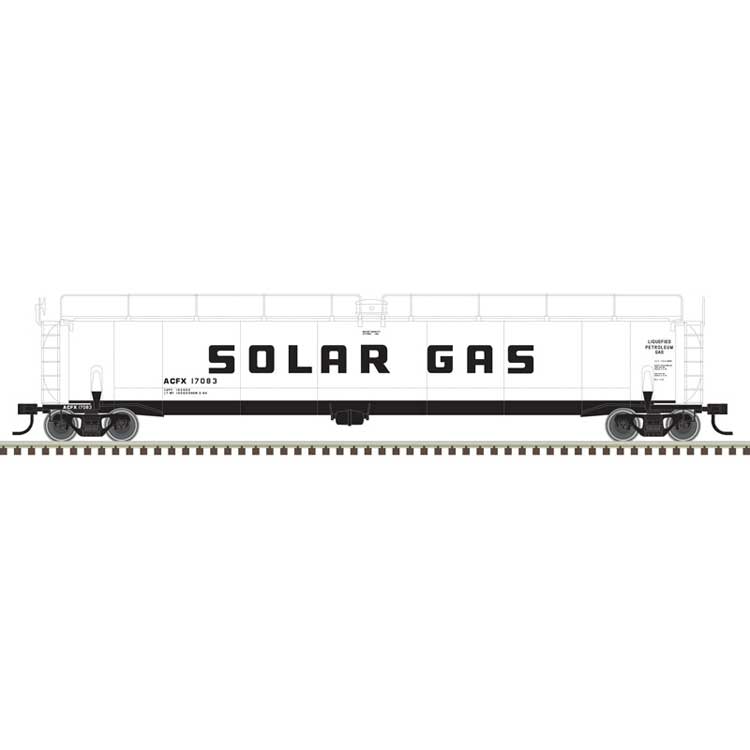 33,000-Gallon Tank Car - 3-Rail - Ready to Run - Master(R) -- Solar Gas (white, black)