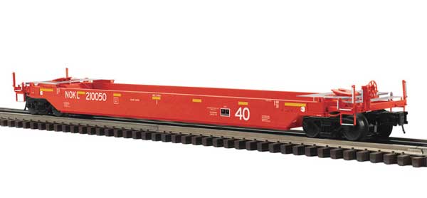 40' Rebuilt Well Car - 3-Rail - Ready to Run - Premier -- Northwestern Oklahoma NOKL (red, yellow conspicuity marks)