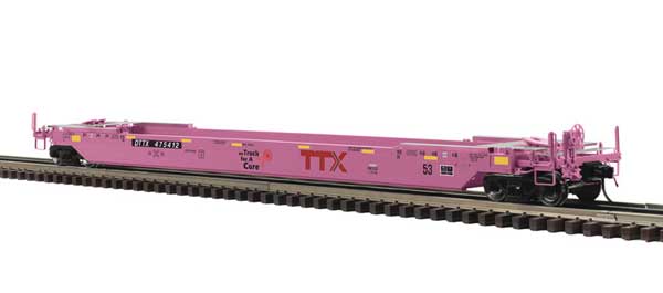 53' Rebuilt Well Car - 3-Rail - Ready to Run - Premier -- TTX DTTX 475412 (pink, Breast Cancer Awareness)