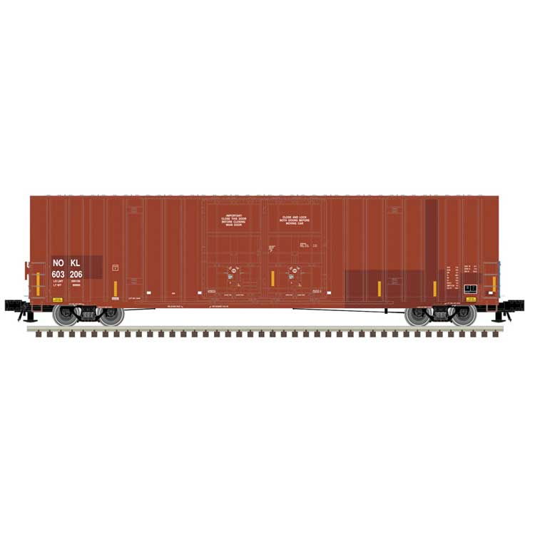 Gunderson 60' Hy-Cube Boxcar - 3-Rail - Ready to Run - Master(R) -- Northeastern Oklahoma NOKL (Patched Boxcar Red)
