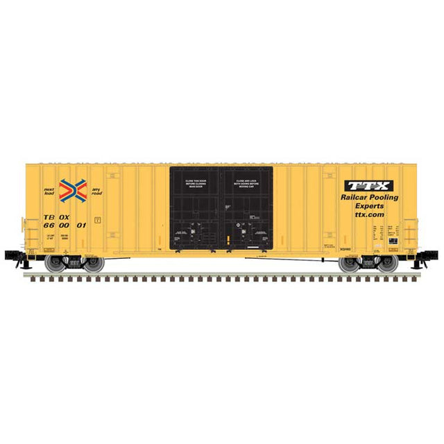 Gunderson 60' Hy-Cube Boxcar - 3-Rail - Ready to Run - Master(R) -- TTX TBOX (yellow, black)