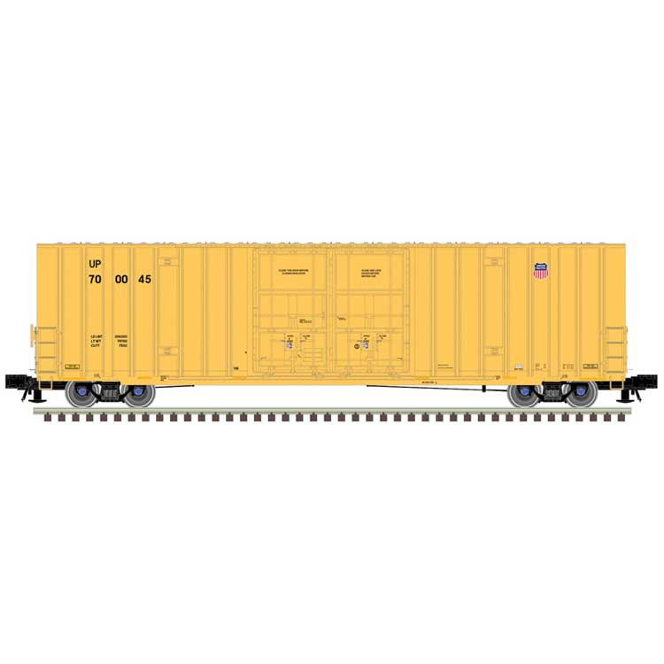 Gunderson 60' Hy-Cube Boxcar - 3-Rail - Ready to Run - Master(R) -- Union Pacific (yellow, small logo)