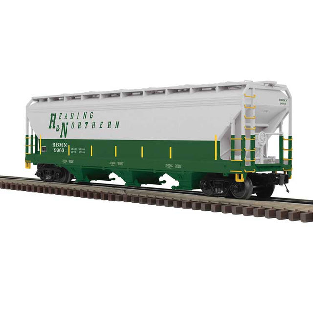 ACF(R) 3-Bay Centerflow Covered Hopper - 3-Rail - Premier -- Reading & Northern (gray, green, yellow)