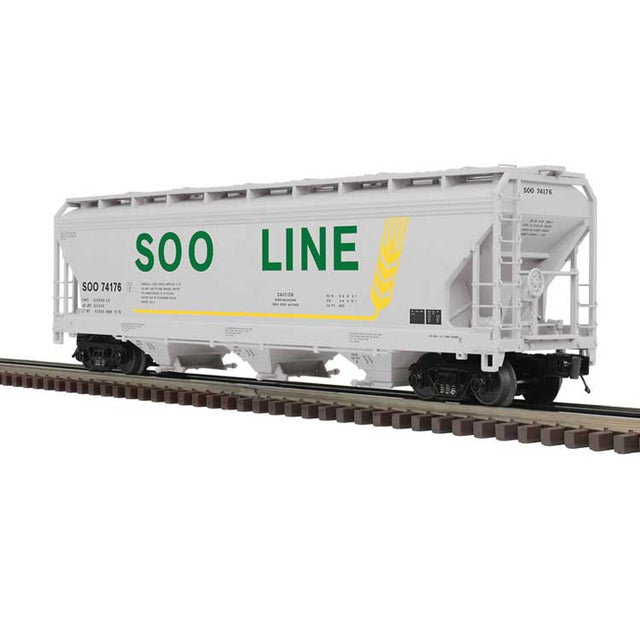 ACF(R) 3-Bay Centerflow Covered Hopper - 3-Rail - Premier -- Soo Line (light gray, green, yellow Colormark)