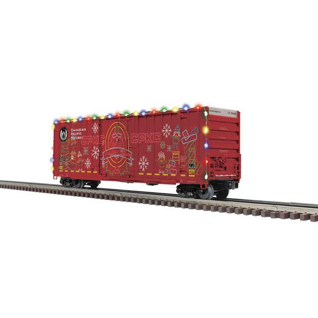 Gunderson 50' High-Cube Boxcar Lighted - 3-Rail - Ready to Run - Premier -- Canadian Pacific Kansas City CPKC (Holiday Train, red, white)