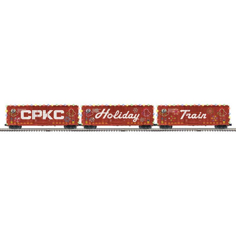 Gunderson 50' High-Cube Boxcar Lighted 3-Pack - 3-Rail - Ready to Run - Premie -- Canadian Pacific Kansas City CPKC (Holiday Train, red, white)