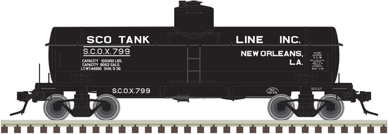 ACF Type 27 8,000-Gallon - 3-Rail - Ready to Run -- Southern Cotton Oil (SCO Tank Line) (black, white)