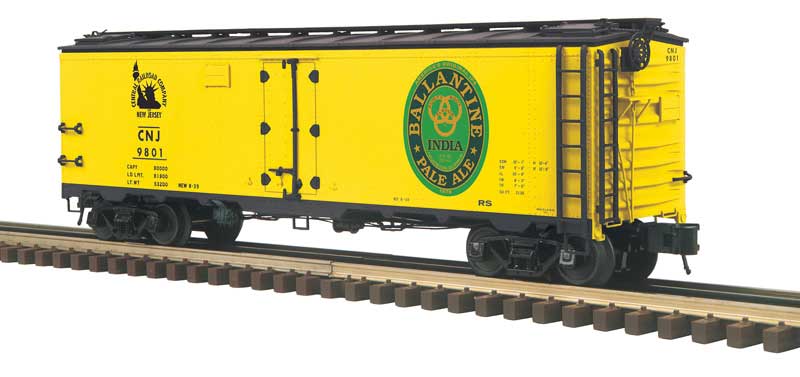 40' Steel Reefer - 3-Rail - Ready to Run - Master -- Central Railroad of New Jersey (yellow, Ballantine Heritage India Pale Ale)