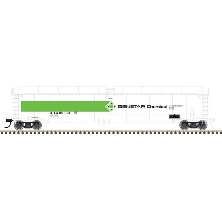 33,000-Gallon Tank Car - 2-Rail - Ready to Run - Master(R) -- Genstar Chemicals (white, green)