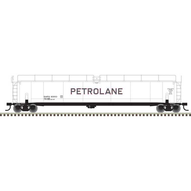 33,000-Gallon Tank Car - 2-Rail - Ready to Run - Master(R) -- Petrolane (white, green, red)