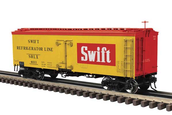36' Wood Refrigerator Car - 2-Rail - Ready to Run - Master -- Swift (1949 Scheme, yellow, red, white)