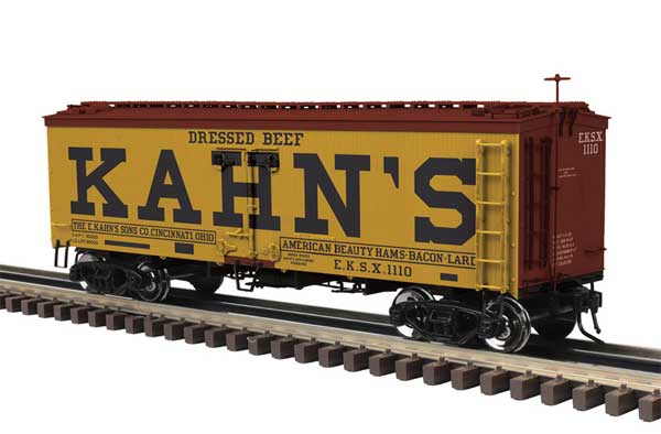 36' Wood Refrigerator Car - 2-Rail - Ready to Run - Master -- Kahn's (yellow, black, Boxcar Red)