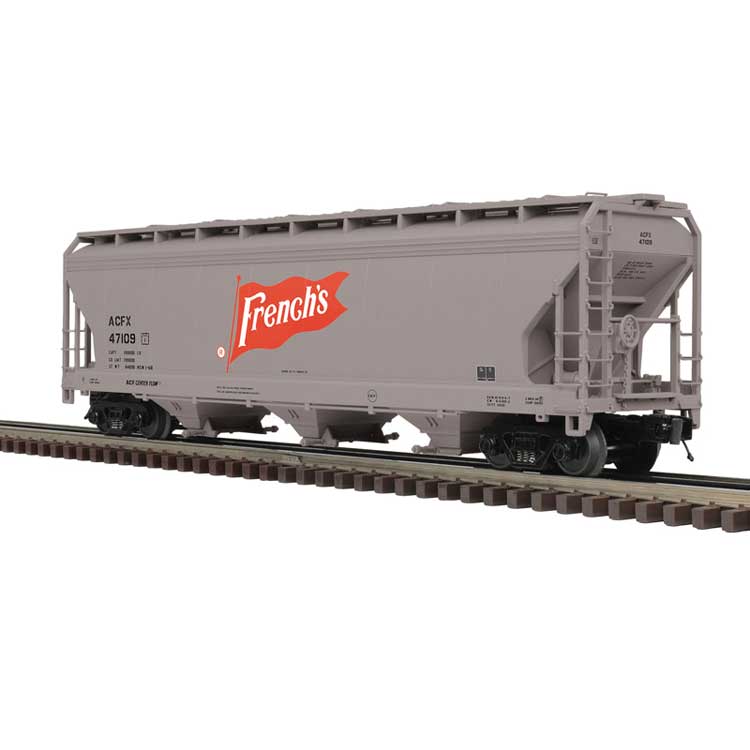 ACF(R) 3-Bay Centerflow Covered Hopper - 2-Rail - Premier -- French's ACFX (gray, red, white)