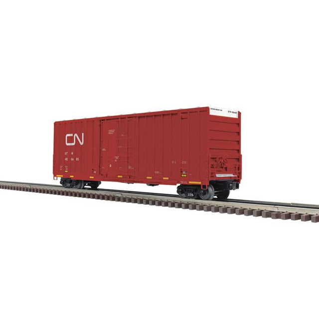 Gunderson 50' High-Cube Boxcar - 2-Rail - Ready to Run - Premier -- Canadian National GTW (Boxcar Red, yellow white, Noodle Logo)