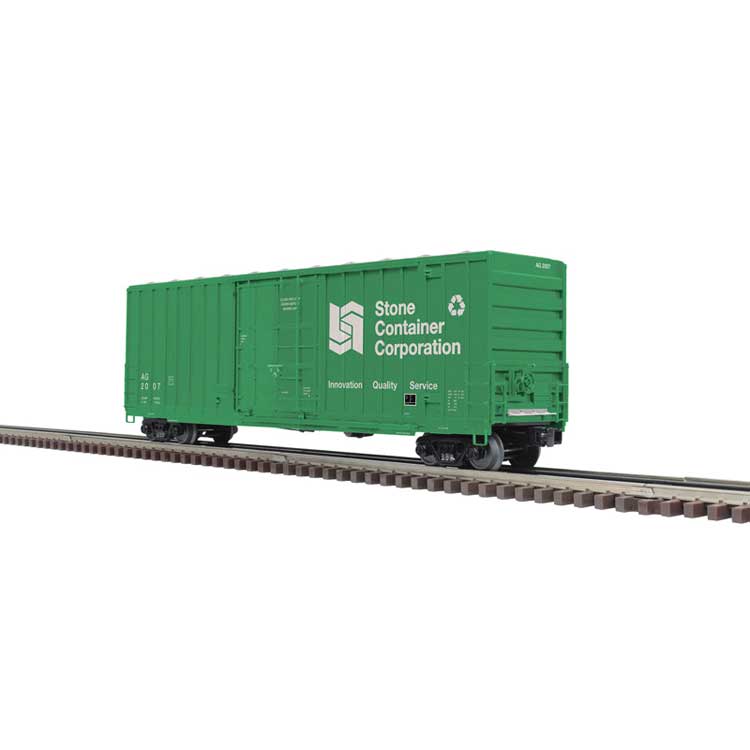 Gunderson 50' High-Cube Boxcar - 2-Rail - Ready to Run - Premier -- Stone Container (green, white)