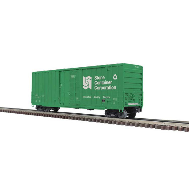 Gunderson 50' High-Cube Boxcar - 2-Rail - Ready to Run - Premier -- Stone Container (green, white)