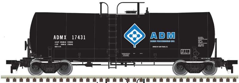 17,600-Gallon Corn Syrup Tank Car - 2-Rail Ready to Run - Master(R) -- Archer-Daniels-Midland (black, blue, Molecule Logo)
