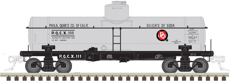 ACF Type 27 8,000-Gallon - 2-Rail - Ready to Run -- Philadelphia Quartz of California PQCX (aluminum, red)
