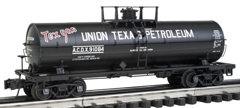 11,000-Gallon Tank Car w/Platform - 3-Rail Ready to Run - Master(R) -- Union Texas Petroleum (black, white, Texgas Logo)