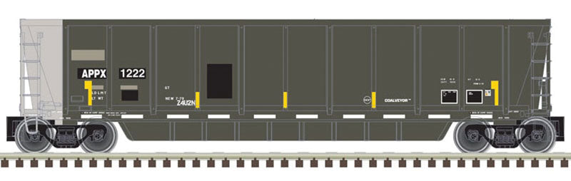 Coalveyor Bathtub Coal Gondola - 3-Rail Ready to Run - Master(R) -- Appalachian Railcar Services 1217 (black, gray, white-yellow Conspicuity Mar