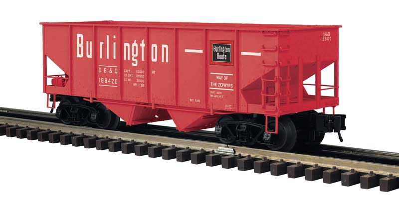 55-Ton 2-Bay Open Hopper - 3-Rail - Ready to Run - Master -- Chicago, Burlington & Quincy (red, white)
