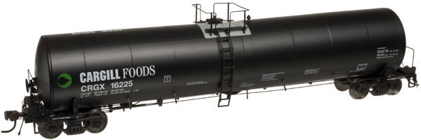 Trinity 25,500-Gallon Insulated Tank Car - 3-Rail - Ready to Run - Master(R) -- Cargill Foods CRGX (black, white, green)