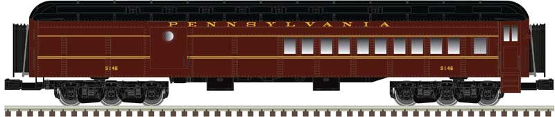 70' Madison Heavyweight Combine and Diner Set - 3-Rail - Ready to Run -- Pennsylvania Railroad Combine 5146, Diner 4439 (Tuscan, black)-1