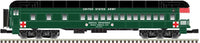 70' Madison Heavyweight 4-Car Set - 3-Rail - Ready to Run -- U.S. Army Baggage 38433, Coach 89388, 89486, Observation Valor (green, black