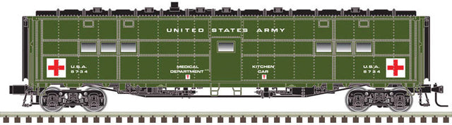 Troop Hospital Car - 2-Rail - Ready to Run -- US Army (Pullman Green, white, Red Cross Logos)