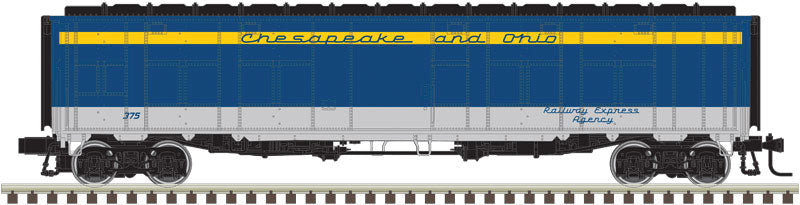 Express Boxcar (Rebuilt Troop Sleeper) - 2-Rail - Ready to Run -- Chesapeake & Ohio (blue, yellow, gray)