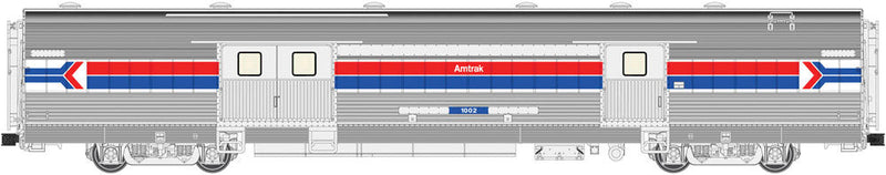California Zephyr Budd Baggage Car - 2-Rail - Ready to Run -- Amtrak #1 (Phase I, Wide blue, red Stripes, Arrow Logo)