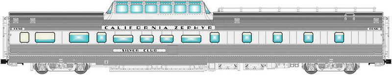California Zephyr Budd Dorm-Buffet-Lounge Dome - 2-Rail - Ready to Run -- Chicago, Burlington & Quincy Silver Lounge (California Zephyr, silver)