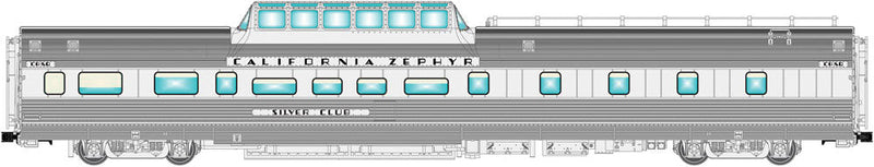 California Zephyr Budd Dorm-Buffet-Lounge Dome - 2-Rail - Ready to Run -- Denver & Rio Grande Western Silver Shop (California Zephyr, silver)